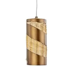 Flow 240M01BTR 1-Light Cylinder Mini Pendant Light - Baguette/Natural Rattan