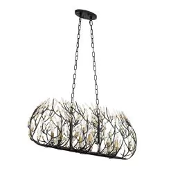 Bask 271N06MBFG 6-Light Crystal Kitchen Pendant Light - Matte Black/French Gold -Lighting Decoration Store 271N06MBFG 6