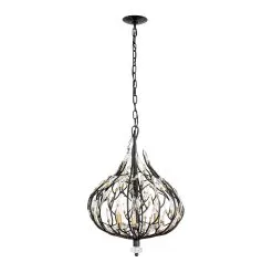 Bask 271P03MBFG 3-Light Crystal Pendant Light - Matte Black/French Gold -Lighting Decoration Store 271P03MBFG 3