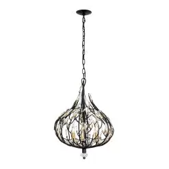 Bask 271P03MBFG 3-Light Crystal Pendant Light - Matte Black/French Gold -Lighting Decoration Store 271P03MBFG 4