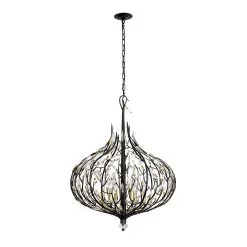 Bask 271P06MBFG 6-Light Crystal Pendant Light - Matte Black/French Gold -Lighting Decoration Store 271P06MBFG 3