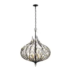 Bask 271P06MBFG 6-Light Crystal Pendant Light - Matte Black/French Gold -Lighting Decoration Store 271P06MBFG 4