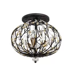 Bask 271S03MBFG 3-Light Crystal Ceiling Light - Matte Black/French Gold -Lighting Decoration Store 271S03MBFG 3