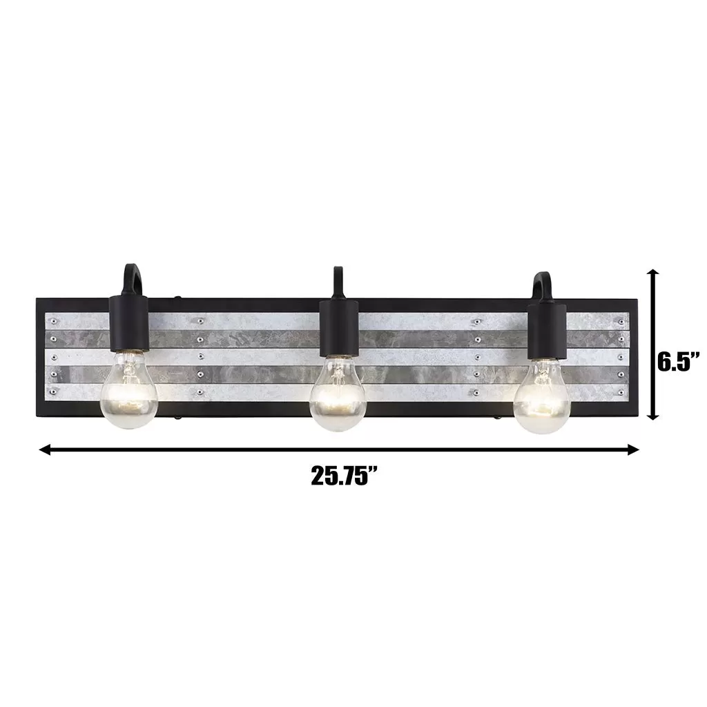 Abbey Rose 336B03BL 3-Light Vanity Light - Black/Galvanized 5 Abbey Rose 336B03BL 3-Light Vanity Light - Black/Galvanized - Image 5