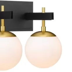 Allie 352B03BLSB 3-Light Vanity Light - Black/Satin Brass -Lighting Decoration Store 352B03BLSB 3