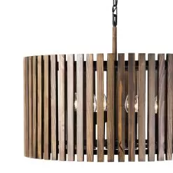 Suratto 387P06MBW 6-Light Pendant Light - Matte Black/Medium Walnut -Lighting Decoration Store 387P06MBW Detail 1