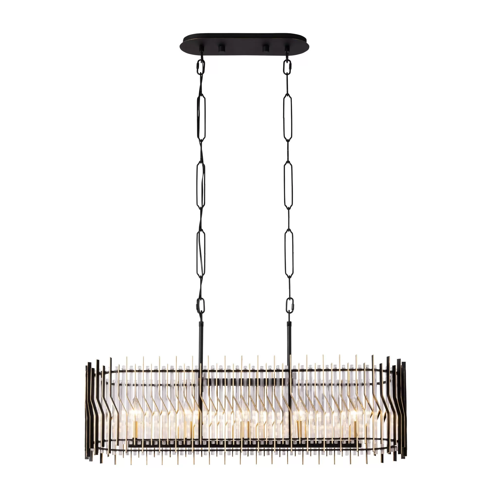 Park Row 393N05MBFG 5-Light Kitchen Island Pendant - Matte Black/French Gold 4 Park Row 393N05MBFG 5-Light Kitchen Island Pendant - Matte Black/French Gold - Image 4