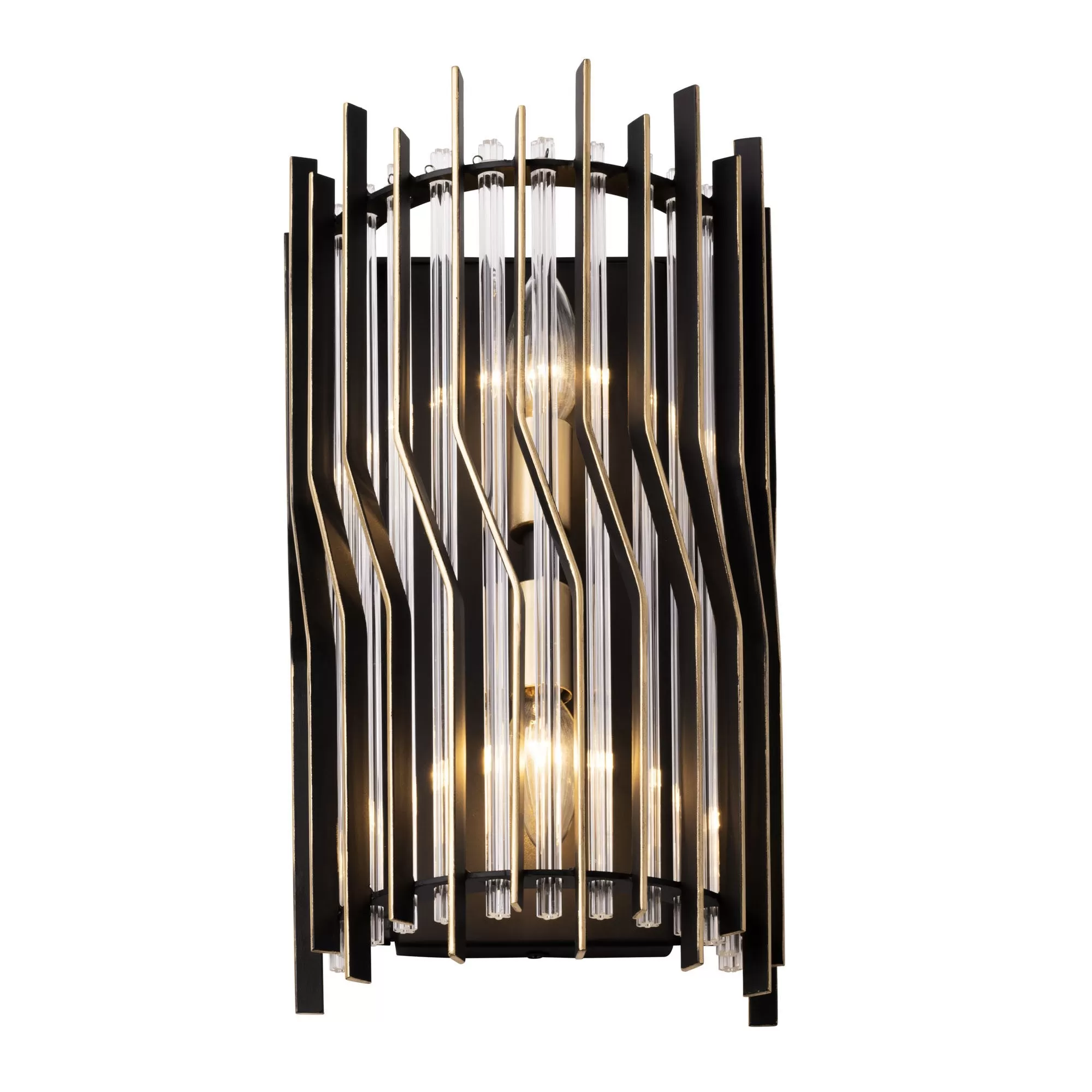 Park Row 393W02MBFG 2-Light Wall Sconce - Matte Black/French Gold 3 Park Row 393W02MBFG 2-Light Wall Sconce - Matte Black/French Gold - Image 3