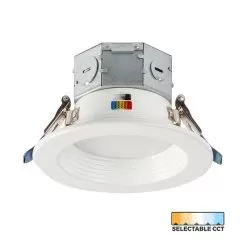 4" LED Recessed Downlight With Built-In Junction Box - Selectable CCT - Dimmable - Baffle Trim - Up To 800 Lumens