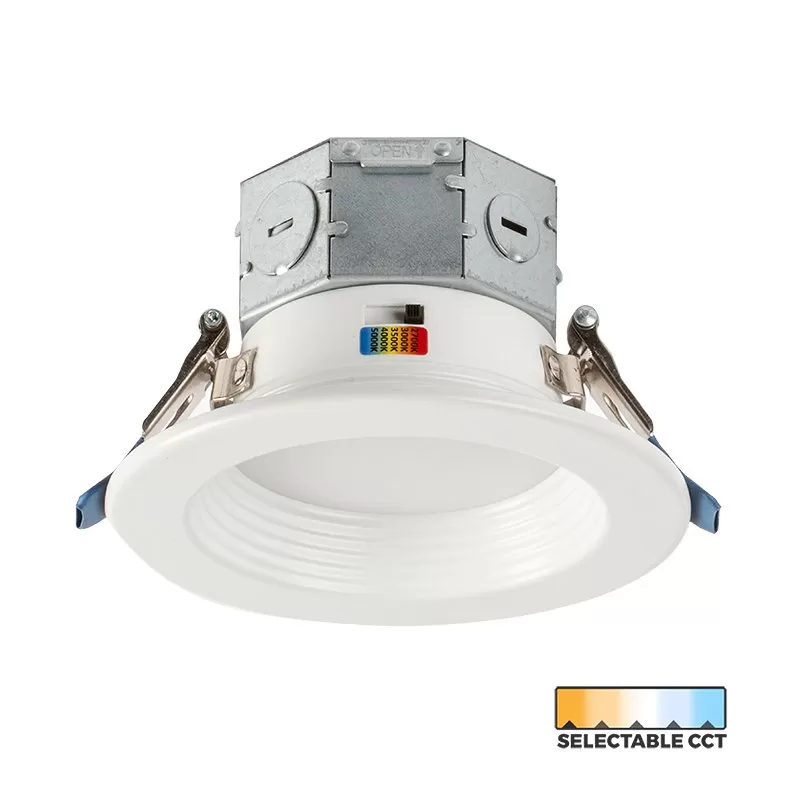 4" LED Recessed Downlight With Built-In Junction Box - Selectable CCT - Dimmable - Baffle Trim - Up To 800 Lumens 1 4" LED Recessed Downlight With Built-In Junction Box - Selectable CCT - Dimmable - Baffle Trim - Up To 800 Lumens