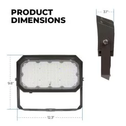 70W LED Flood Light With Yoke Mount - 9,100 Lumens - 250W Metal Halide Equivalent - 5000K -Lighting Decoration Store afld 50k70 110 u dims1