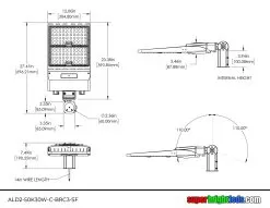 300W LED Parking Lot Area Light- 51,000 Lumens - 1000W MH Equivalent - 5000K - Optional Photocell - With Mount 13 300W LED Parking Lot Area Light- 51,000 Lumens - 1000W MH Equivalent - 5000K - Optional Photocell - With Mount -Lighting Decoration Store ald2 50k30w c brc3 sf dim drawing