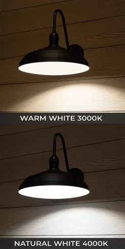 Gooseneck Light - Black 15.6” Shade LED Barn Light - 1500 Lumens - 3000K / 4000K -Lighting Decoration Store b350003 xw xkbk on cct updated 1
