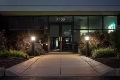 Flat Top LED Bollard Light With Louvers - Bronze Finish - 10W - 180 Lumens - 4000K -Lighting Decoration Store blr 40k10w 740 brtl installed in front of north building