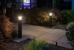 Round Top LED Bollard Light With Louvers - Bronze Finish - 10W - 180 Lumens - 4000K -Lighting Decoration Store blr 40k10w 740 brtl installed in front of north building 3