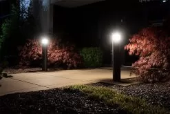 Round LED Bollard Light With Architectural Bevel Edge - Cone Reflector - Dark Bronze Finish - 20W - 3000K / 4000K -Lighting Decoration Store blr xk20w 740brt on full side view color temp