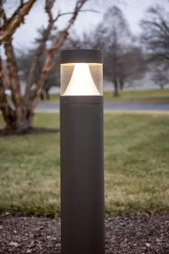 Round LED Bollard Light With Flat Top - Cone Reflector - Bronze Finish - 22W - 2,640 Lumens - 3000K / 4000K / 5000K -Lighting Decoration Store blrb xk22w 742 close up installed revised 1