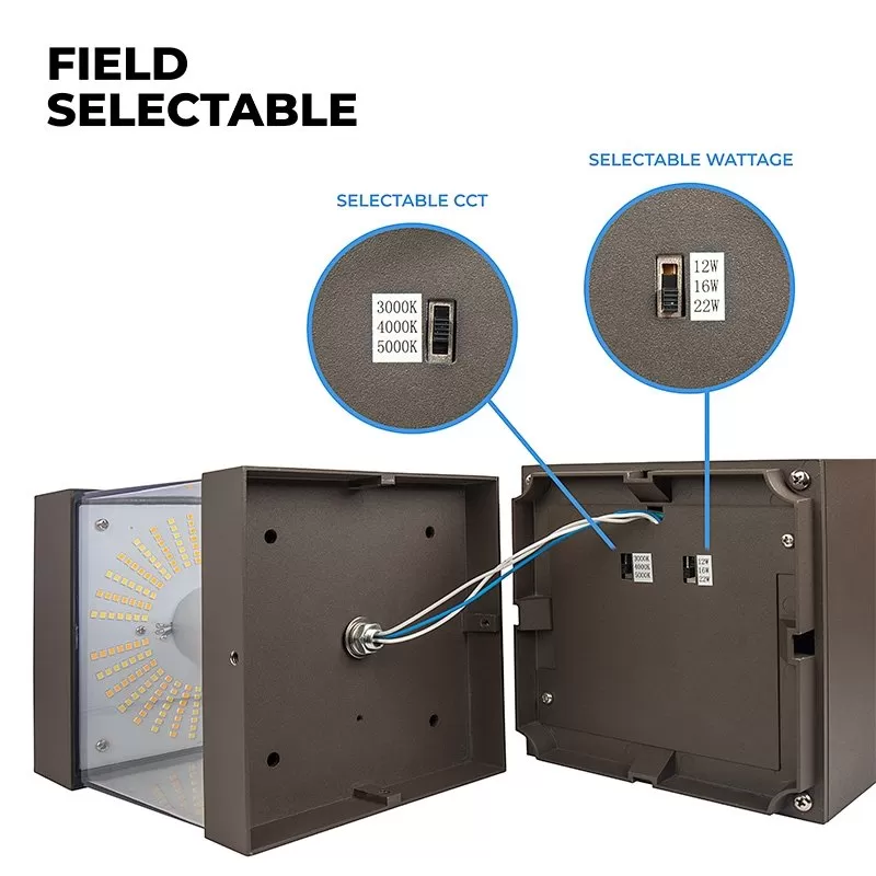 Square LED Bollard With Selectable Wattage And CCT - Bronze Finish - Cone Reflector - 12W / 16W / 22W - 3000K / 4000K / 5000K 3 Square LED Bollard With Selectable Wattage And CCT - Bronze Finish - Cone Reflector - 12W / 16W / 22W - 3000K / 4000K / 5000K - Image 3