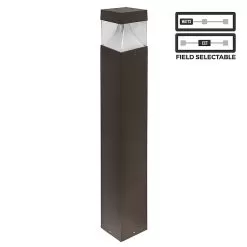 Square LED Bollard With Selectable Wattage And CCT - Bronze Finish - Cone Reflector - 12W / 16W / 22W - 3000K / 4000K / 5000K