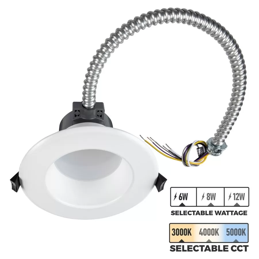 4" LED Commercial Recessed Downlight - Selectable CCT - Selectable Wattage - Dimmable - 600-1200 Lumens - CDL4D-SW3B-SP12W 1 4" LED Commercial Recessed Downlight - Selectable CCT - Selectable Wattage - Dimmable - 600-1200 Lumens - CDL4D-SW3B-SP12W