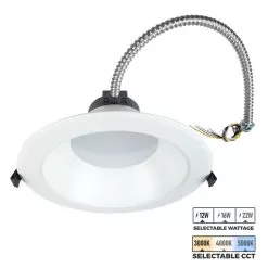 8" LED Commercial Recessed Downlight - Selectable CCT - Selectable Wattage - Dimmable - 1200-2200 Lumens