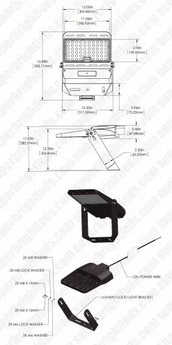 150W LED Flood Light With Yoke Mount - 21,000 Lumens - 400W MH Equivalent - 5000K -Lighting Decoration Store dims drawing fb ald 10w 12in power cord0 1