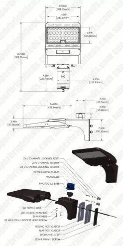 150W LED Parking Lot Light With Optional Photocell - Fixed Arm Mount - 21,000 Lumens - 400W MH Equivalent - 5000K -Lighting Decoration Store dims drawing fm ald 10w0123