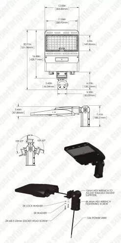 150W LED Parking Lot Area Light With Knuckle Slipfitter Mount - 21,000 Lumens - 400W MH Equivalent - 5000K -Lighting Decoration Store dims drawing sf ald 10w0
