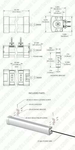 30W Vapor Tight LED Strip Light - 2' Long - 3,600 Lumens - 5000K/4000K -Lighting Decoration Store dims drawings tplf nw2 30