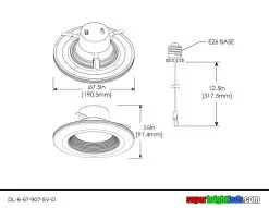 ETi 6" Selectable CCT LED Recessed Downlight With Nightlight Trim - 10W Retrofit Ceiling Light - Dimmable - 670 Lumens -Lighting Decoration Store dl 6 67 907 sv d dim drawing