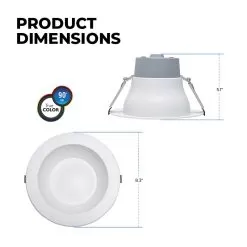 LED 6” Commercial Downlight - Selectable CCT - Selectable Wattage - Canless - Up To 1,728 Lumens -Lighting Decoration Store dlc6c 18w103swej product dims