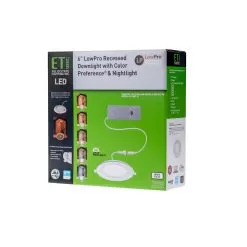 ETi 6" Low Profile Selectable CCT LED Downlight With Nightlight Trim - 15W Canless Downlight - Dimmable - 900 Lumens -Lighting Decoration Store dllp 6in 900lm 9 5cp sv td box