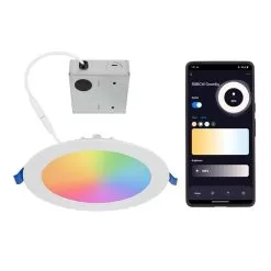 6" LED Ultra Thin Recessed Downlight - RGB+CCT - Alexa / Google Assistant / Smartphone Compatible - Canless - External Junction Box