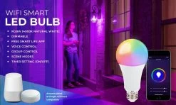 10W A19 WiFi Smart LED Light Bulb - RGBW Color Changing - Hubless - Alexa/Google Assistant/Smartphone Compatible - 60W Equivalent - 800 Lumens - E27SH-RGBW10 -Lighting Decoration Store e27sh rgbw10 graphic