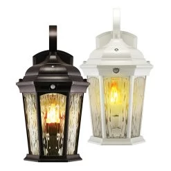 Euri Lighting LED Flicker Flame Water Glass Porch Light - Motion Sensor And Dusk To Dawn Photocell - White