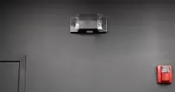 Black Dual-Head LED Emergency Light With Battery Backup - Fixed Light Heads -Lighting Decoration Store el fx close up installed