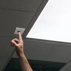 Emergency Battery Backup Inverter - 8W - 100-347V Input - 170 VDC Output -Lighting Decoration Store emh 08170 hy push test button close up