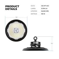 Euri Lighting 150W UFO LED High Bay - 21,750 Lumens - 400W MH Equivalent - 5000K -Lighting Decoration Store euhb 150w2050 product details