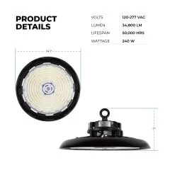 Euri Lighting 240W UFO LED High Bay - 34,800 Lumens - 1,000W MH Equivalent - 5000K -Lighting Decoration Store euhb 240w2050 product details
