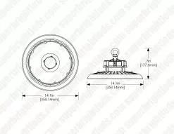 Euri Lighting 240W UFO LED High Bay - 34,800 Lumens - 1,000W MH Equivalent - 5000K -Lighting Decoration Store euhb 240w2050 dim drawing