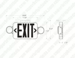 MaxLite Combination Emergency Exit Light - Emergency Battery Backup - Adjustable Light Heads - Red -Lighting Decoration Store exc rwrc dim drawing
