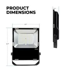 60W Smart LED Flood Light Fixture - MiLight / MiBoxer RGB+Tunable White - 120V - 6000 Lumens -Lighting Decoration Store fl rgbcct 60w 120v product dims