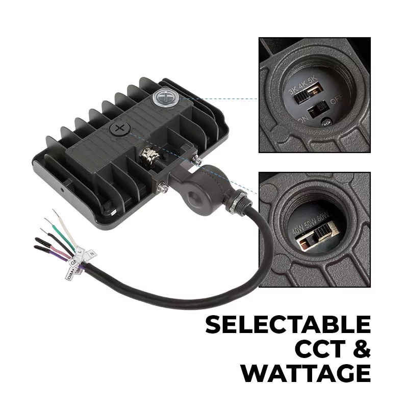 LED Flood Light - Selectable CCT - Selectable Wattage - Knuckle Mount - 150W MH Equivalent - Up To 7,800 Lumens - 40W / 50W / 60W - 3000K / 4000K / 5000K 3 LED Flood Light - Selectable CCT - Selectable Wattage - Knuckle Mount - 150W MH Equivalent - Up To 7,800 Lumens - 40W / 50W / 60W - 3000K / 4000K / 5000K - Image 3