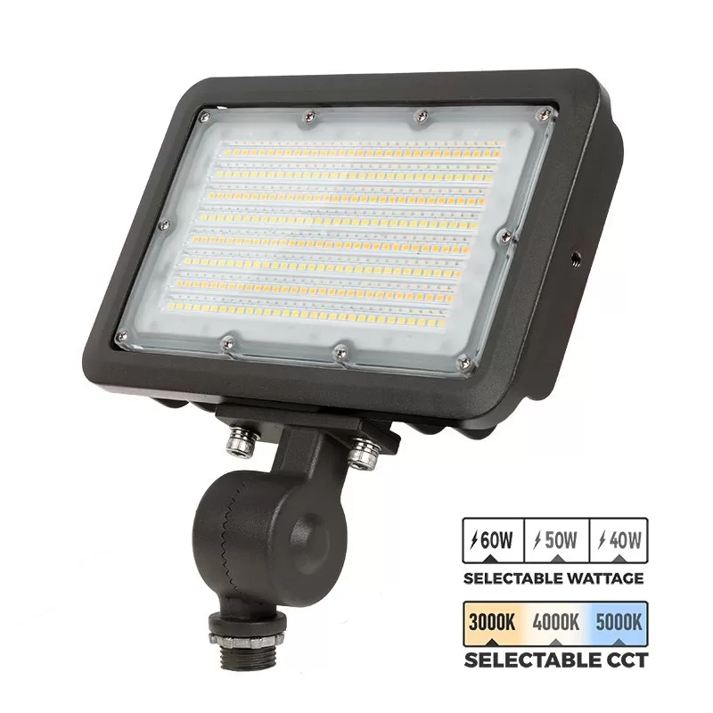 LED Flood Light - Selectable CCT - Selectable Wattage - Knuckle Mount - 150W MH Equivalent - Up To 7,800 Lumens - 40W / 50W / 60W - 3000K / 4000K / 5000K 1 LED Flood Light - Selectable CCT - Selectable Wattage - Knuckle Mount - 150W MH Equivalent - Up To 7,800 Lumens - 40W / 50W / 60W - 3000K / 4000K / 5000K