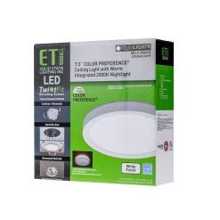 ETi 7.5" TwistFit Low Profile Selectable CCT LED Downlight With Nightlight Trim - 12W Flush Mount Ceiling Light - Dimmable - 800 Lumens -Lighting Decoration Store fmnl 7.5in 800lm 8 cp3 sv td wt box