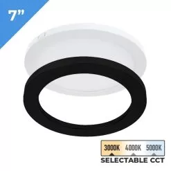 TCP 7" LED Slim Flush Mount Fixture - Matte Black Trim Ring - 15W - Selectable CCT - Dimmable - Up To 1,080 Lumens
