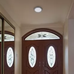 TCP 9" LED Slim Flush Mount Fixture - Satin Nickel Trim Ring - 18W - Selectable CCT - Dimmable - Up To 1,370 Lumens -Lighting Decoration Store fmr09cct sn app1 1