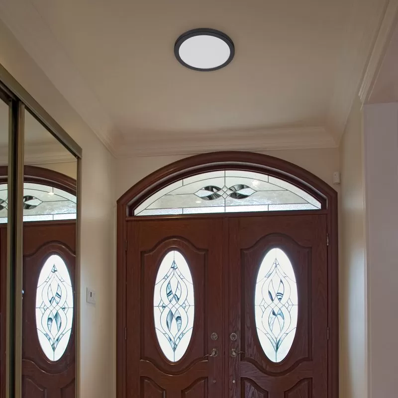 TCP 12" LED Slim Flush Mount Fixture - Matte Black Trim Ring - 24W - Selectable CCT - Dimmable - Up To 2,040 Lumens 4 TCP 12" LED Slim Flush Mount Fixture - Matte Black Trim Ring - 24W - Selectable CCT - Dimmable - Up To 2,040 Lumens - Image 4