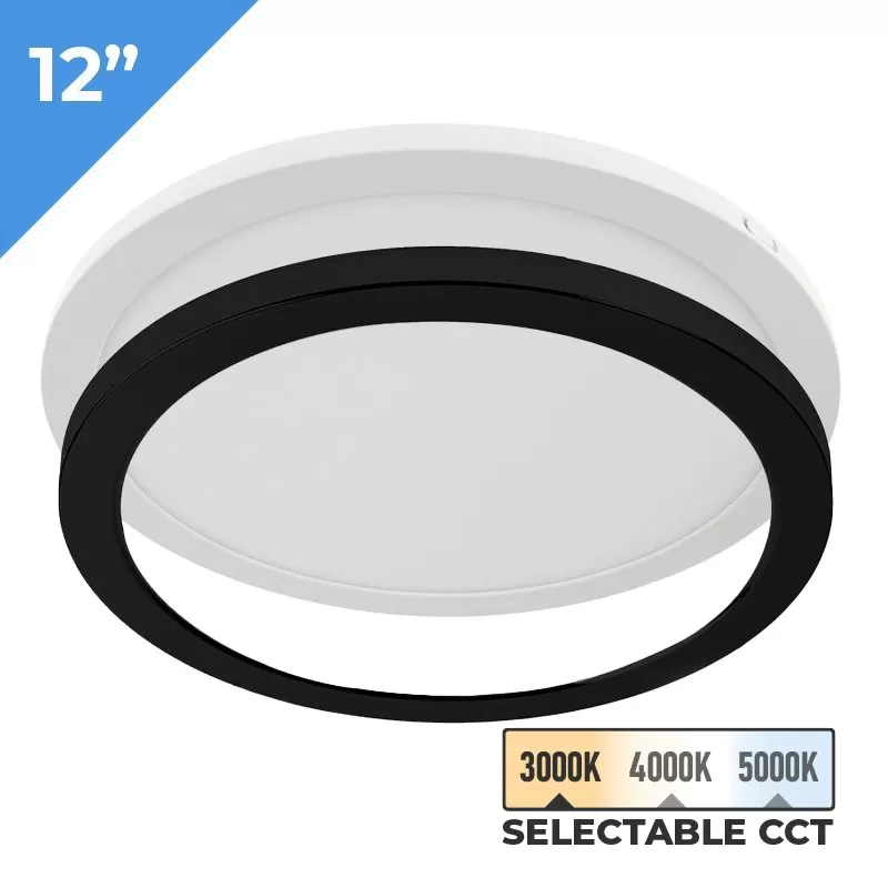 TCP 12" LED Slim Flush Mount Fixture - Matte Black Trim Ring - 24W - Selectable CCT - Dimmable - Up To 2,040 Lumens 1 TCP 12" LED Slim Flush Mount Fixture - Matte Black Trim Ring - 24W - Selectable CCT - Dimmable - Up To 2,040 Lumens