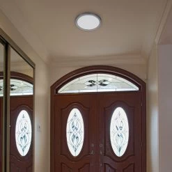 TCP 12" LED Slim Flush Mount Fixture - Satin Nickel Trim Ring - 24W - Selectable CCT - Dimmable - Up To 2,040 Lumens -Lighting Decoration Store fmr12cct sn app1